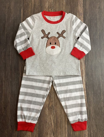 Rudolph the Red Nose Reindeer Grey & White Striped Long Sleeve Pajamas