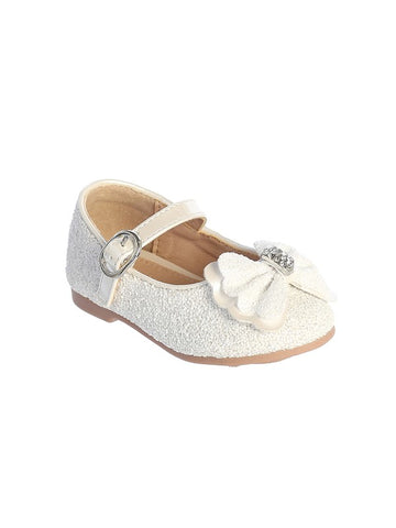 White Glitter Flats With Bow