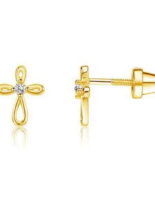 14K Gold-Plated Infinity Cross Earrings Baby Baptism Gift