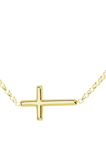 14K Gold-Plated Girls Horizontal Cross Necklace