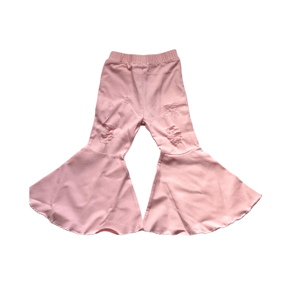 Distressed Pink Barbie Pleated Denim Bell Bottoms