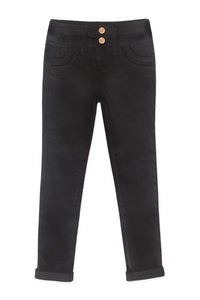 Girl's Black Stretch Denim Jeans with Double Buttons