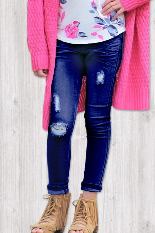 Girl's Denim Jeans with Distress Detail