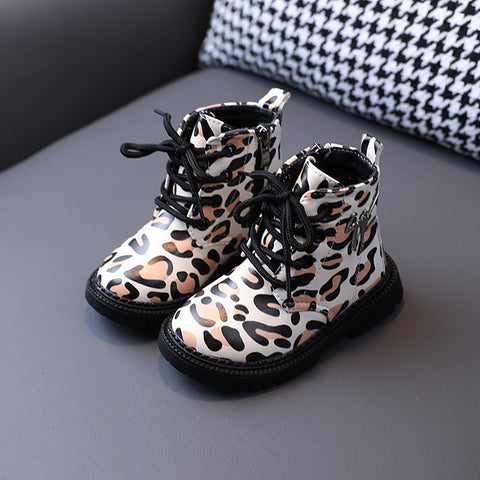 Cheetah Print Lace-Up Combat Boots
