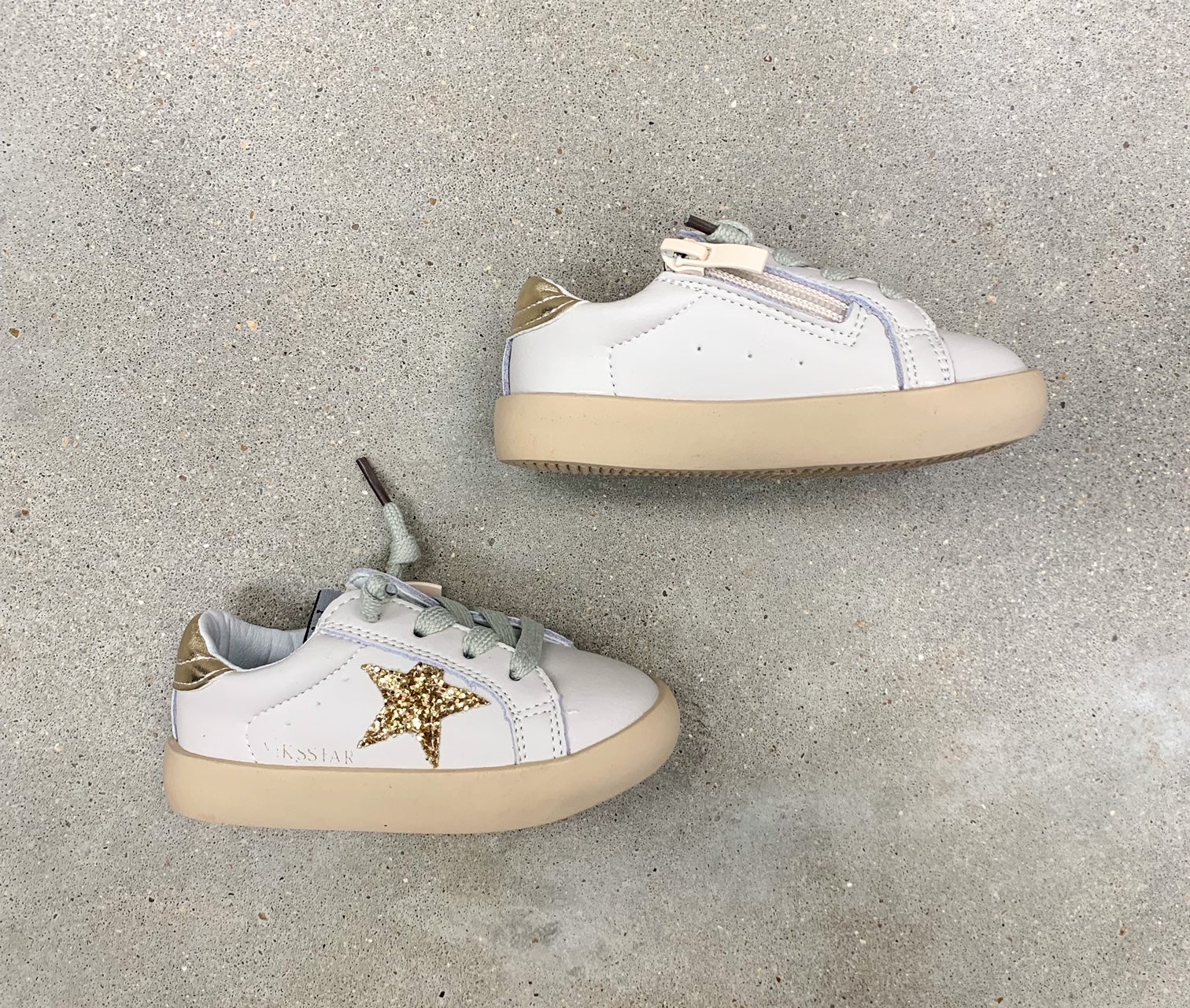 Star: White & Gold Leather - Sneakers with Stars