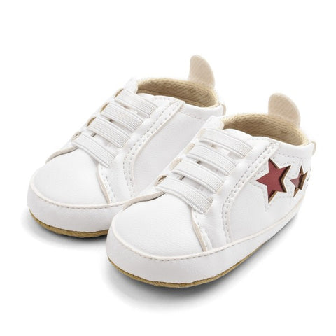 White with Red Chrome Stars Sneakers