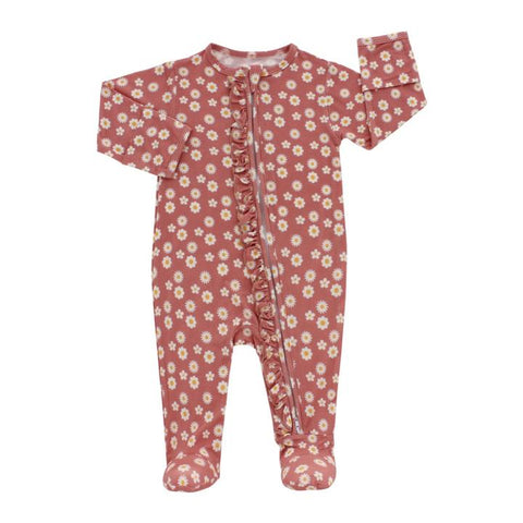 Emerson and Friends Bamboo Rose Daisey Footed Onesie
