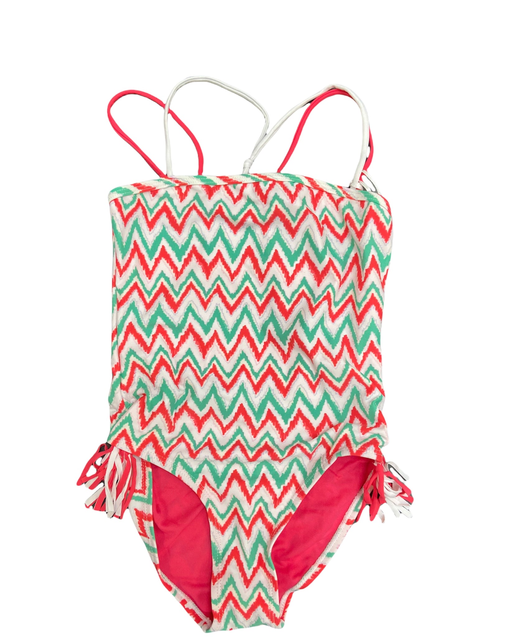 Envya White One-Piece Swimsuit with Hot Pink and Turquoise Chevron