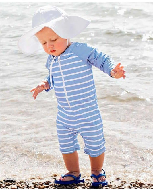 Rugged Butt Cornflower Blue Stripe Rash Guard Bodysuit