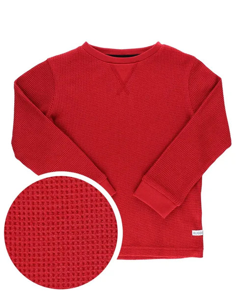 Red Waffle Knit Crew Neck Shirt