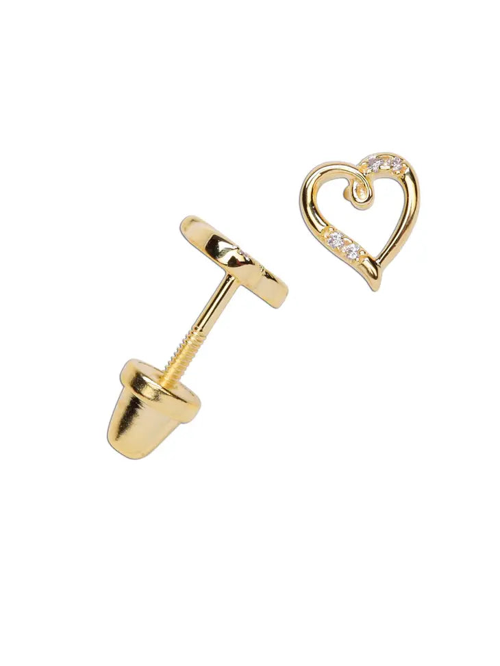 14K Gold-Plated Heart Open Earrings for Children and Babies