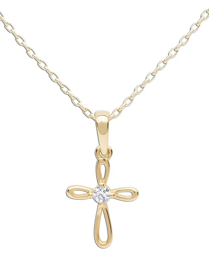 14K Gold-Plated Kids Cross Open Infinity Necklace