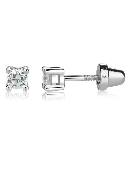 Sterling Silver Clear CZ Stud Earrings for Baby and Children