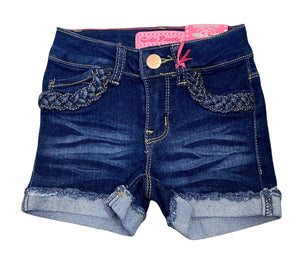 Cutie Patootie Dark Denim Shorts with Braided Pockets